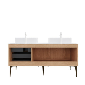 English Elm Munin Freestanding 60 Inch Bathroom Vanity Oak Plywood Cabinet Ceramic Stone Basin W2615S00210