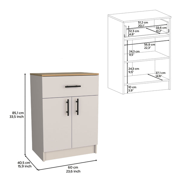 English Elm Pantry Cabinet 33.5"H Compact Storage with Drawer & 2 Shelves, Double Doors, Durable Engineered Wood B097P221382