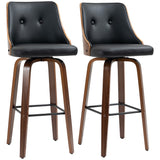 English Elm Homcom Bar Height Bar Stools, Pu Leather Swivel Barstools With Footrest and Tufted Back, Set Of 2, Black