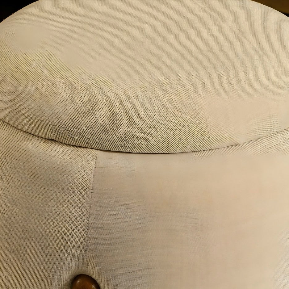 English Elm Handicraft Round Ottoman Brown Upholstered | Solid Mango Wood Legs, Modern Minimalist, Versatile Seating B346P369786