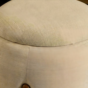 English Elm Handicraft Round Ottoman Brown Upholstered | Solid Mango Wood Legs, Modern Minimalist, Versatile Seating B346P369786