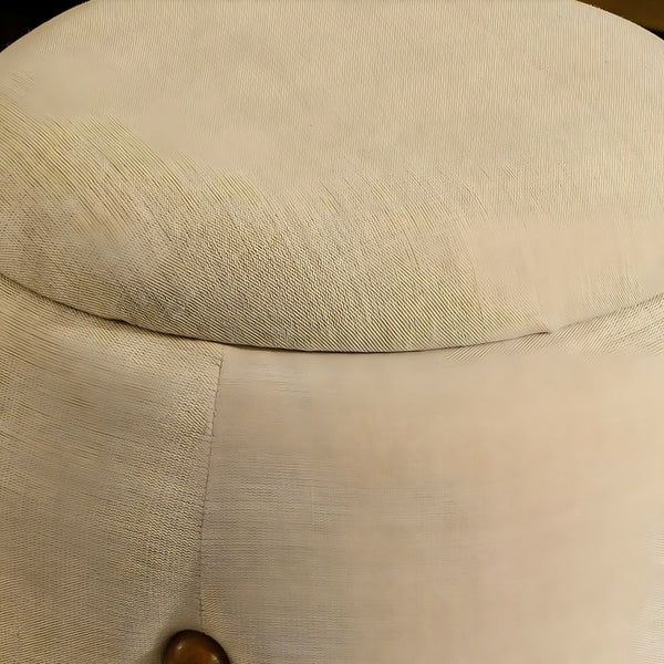 English Elm Handicraft Round Ottoman Brown Upholstered | Solid Mango Wood Legs, Modern Minimalist, Versatile Seating B346P369786