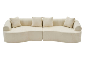 English Elm Curved Chenille Modular Sectional Sofa Boneless High-density Foam for Apartment Living White W3728S00007
