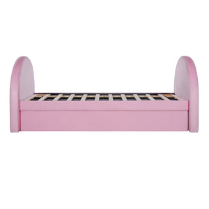 English Elm Twin Upholstered Daybed with Pull Out Trundle Plush Padded Frame for Kids Rooms N757T387568P