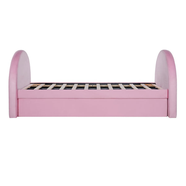 English Elm Twin Upholstered Daybed with Pull Out Trundle Plush Padded Frame for Kids Rooms N757T387568P
