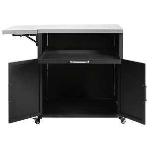 English Elm Versatile Outdoor Cabinet with Foldable Stainless Top, Extendable Iron Panel, Locking Wheels, Matte Black N719P244805B