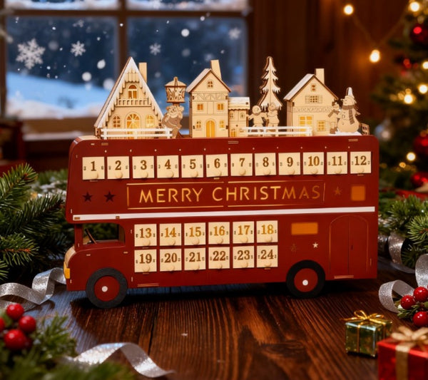 English Elm Light up Wooden Advent Calendar Village with 24 Drawers and Led Glow for Holiday Decor T3971P414423