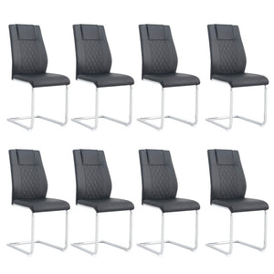 English Elm Modern Pu Leather Upholstered Dining Chairs Set of 8 with Chrome Metal Legs for Kitchen Black W1151S00423