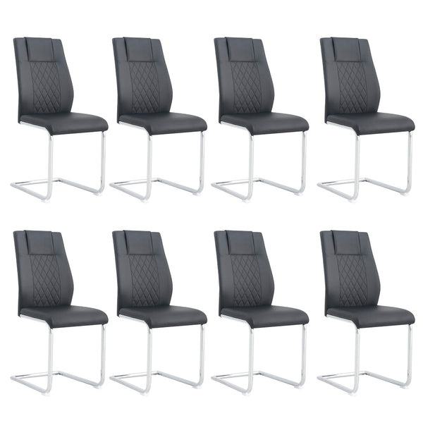 English Elm Modern Pu Leather Upholstered Dining Chairs Set of 8 with Chrome Metal Legs for Kitchen Black W1151S00423