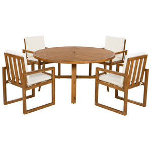 English Elm 5-Piece Acacia Wood Outdoor Dining Set with Water-Resistant Cushions, Umbrella Hole, Beige Comfort N719Z000210A