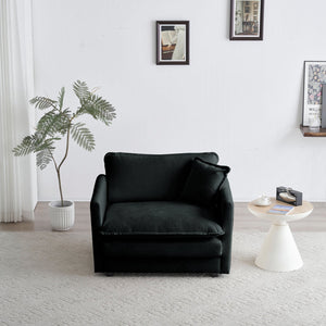 English Elm 2 Seater Loveseat and Chair Set - Black Chenille 2-Piece Sofa & Accent Chair, Solid Wood Frame Comfort W714S00621