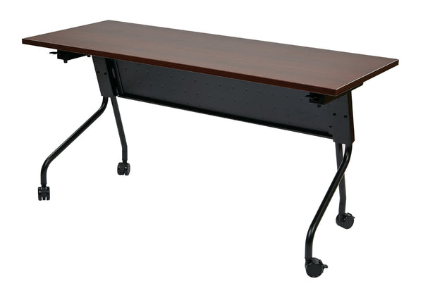 OSP Home Furnishings 5' Flip Top Nesting Training Table with Locking Casters for Classrooms and Offices Mahogany Black 84225BM
