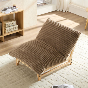 English Elm Accent Corduroy Armless Lazy Sofa Chair for Living Room Bedroom Office — Ergonomic Plush Support Light Brown W876P304541