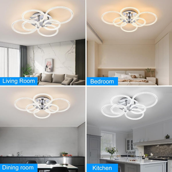 English Elm Modern Acrylic Six Ring Flush Mount Led Fixture with Dimmable Remote for Any Room T3177P283988