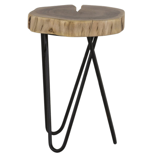 English Elm 12" Acacia Wood Accent Table with Black Hairpin Legs, Rustic End/Side Stool, Compact Décor Appeal B011P198366