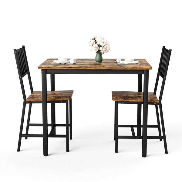 English Elm Dining Table Set 3 Piece Industrial Steel Frame with Melamine Top for Kitchen Nook Rustic Brown W1162P424861