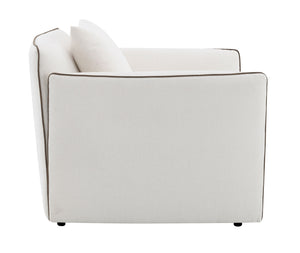 English Elm Yolanda Beige Chenille Chair with Pillow - Removable Covers, Solid Pine Frame, Full Foam Comfort, 220lb Capacity B2726P316917