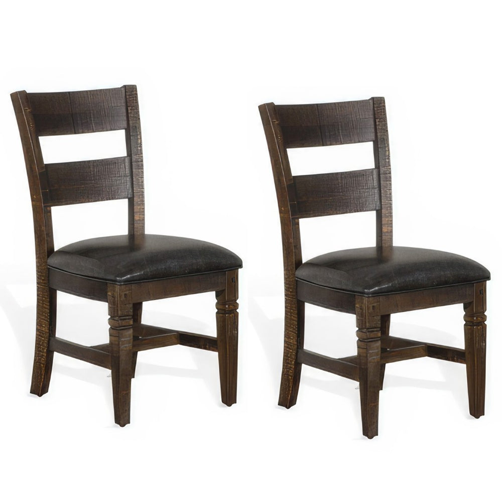 English Elm Flint Ladderback Dining Chairs Set of Two Mahogany Frame with Gray Upholstered Seat B056P416924