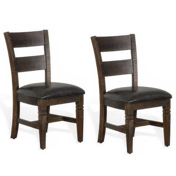 English Elm Flint Ladderback Dining Chairs Set of Two Mahogany Frame with Gray Upholstered Seat B056P416924
