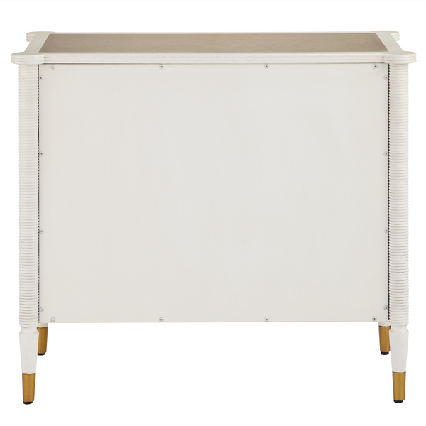 Aster Three-Drawer Chest in Off-White & Fog with Polished Brass Pulls | Elegant Winterthur Design