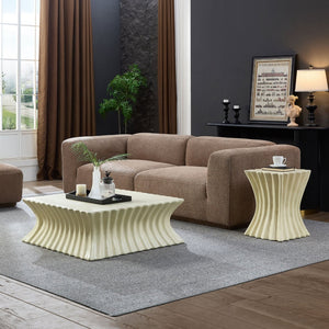 English Elm 35.43 Inch Round Sintered Stone Coffee Table with Mdf Pedestal Base for Modern Living W876S00331