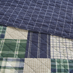 English Elm 3 Madison Park Timber Reversible Quilt Set Full/Queen – Green Navy Patchwork Lodge Style, Soft Cotton-Rich Fill, Machine Washable B03597591