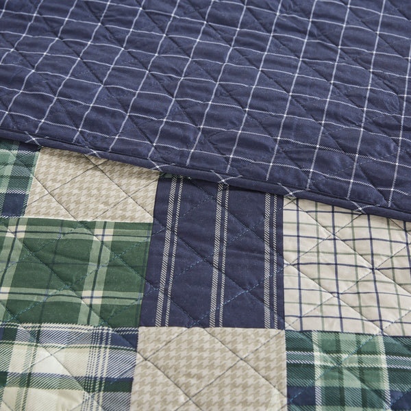 English Elm 3 Madison Park Timber Reversible Quilt Set Full/Queen – Green Navy Patchwork Lodge Style, Soft Cotton-Rich Fill, Machine Washable B03597591