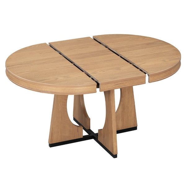 English Elm Trexm Extendable Round Dining Set Oak Veneer Sculptural Base Seats Four to Six Natural ST000131AAD-2026