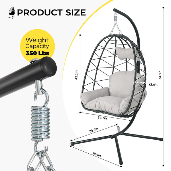 English Elm Hanging Wicker Egg Swing Chair with Stand Ergonomic Cradle for Patio or Bedroom T5880P497555