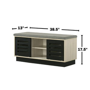 English Elm 38.5"w Oak Entryway Shoe Cabinet Sliding Doors Upholstered Bench Seat Storage B016P416189