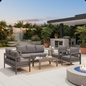English Elm 5-piece Rust-proof Aluminum Outdoor Sectional Set with Wpc Table for Patio Hosting B082S00088
