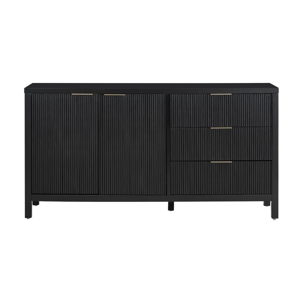 English Elm U_Style Minimalist Wave-Pattern Sideboard: Stylish Storage For Entryway, Hallway & Living Room N711P235893B-GIGA