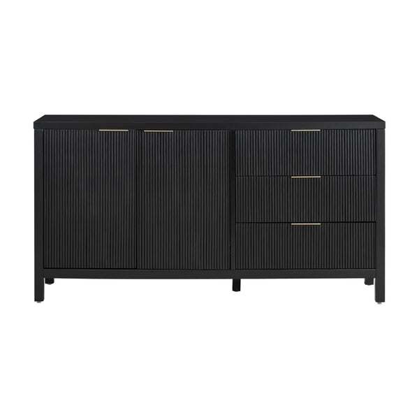 English Elm U_Style Minimalist Wave-Pattern Sideboard: Stylish Storage For Entryway, Hallway & Living Room N711P235893B-GIGA