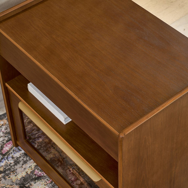 English Elm Mid Century Modern Nightstand With Usb Charging Ports, Glass Drawer & Ample Storage For Any Room W1801P303389