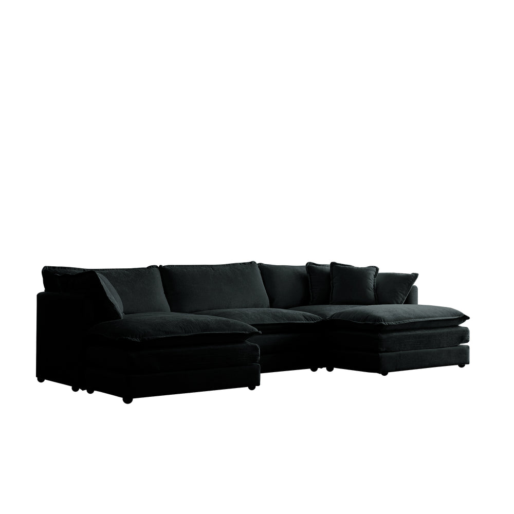 English Elm U-Shaped Modular Sectional Sofa with Reversible Footrest, 5-Seater Convertible Corner Couch for Living Room Black W714S00630