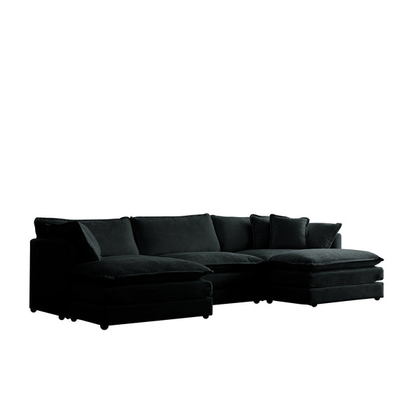 English Elm U-Shaped Modular Sectional Sofa with Reversible Footrest, 5-Seater Convertible Corner Couch for Living Room Black W714S00630