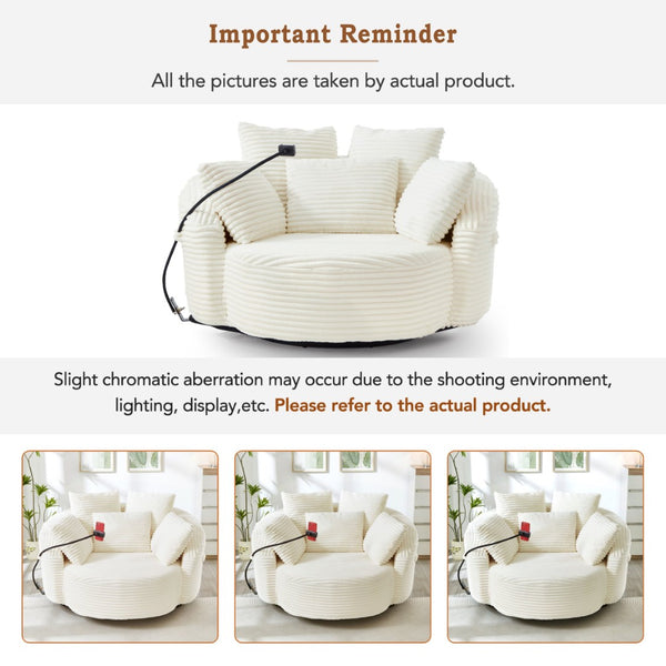 English Elm Swivel Barrel Accent Chair Chenille Tufted Round Club Seat for Living Room Lounge Beige N719S002320A