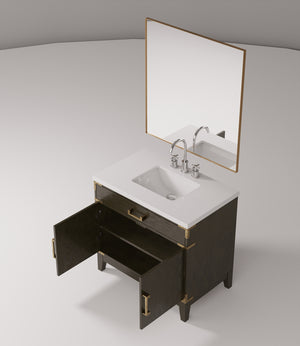 English Elm Brown Oak Single Bath Vanity Set With Cultured Marble Top, Mirror & Faucet - Stylish & Durable Design B2731S02010
