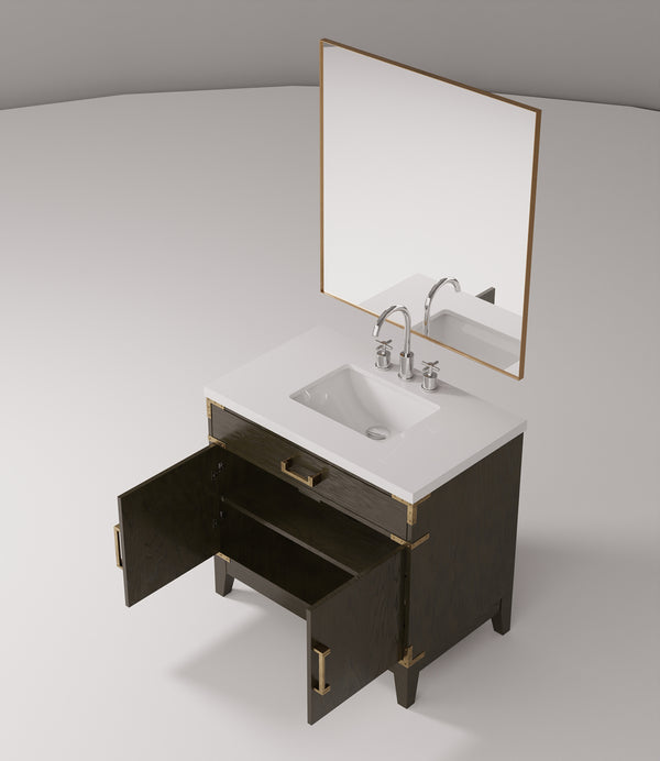 English Elm Brown Oak Single Bath Vanity Set With Cultured Marble Top, Mirror & Faucet - Stylish & Durable Design B2731S02010