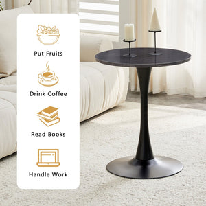 English Elm Round Faux Marble Tulip Dining Table Mid Century Pedestal Base for Compact Kitchens Black+Gery W2920P395716