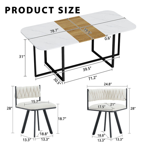 English Elm 9-piece Square Dining Set Velvet Upholstered Chairs Two-tone Tabletop Seats 8 Beige,White,Wood W3875S00149