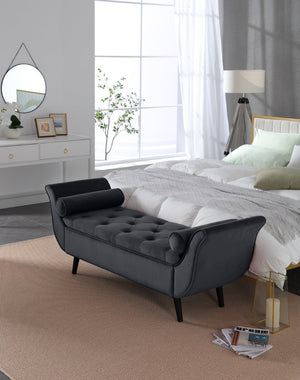 English Elm Vintage Velvet Tufted Storage Bench Mid Century Button Seat Entryway Bedroom Footstool Black+ Gray W2795P428652