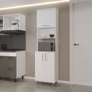English Elm Kayenta Vertical Kitchen Pantry with Pneumatic Top Flap, Open Microwave Shelf, Lower Cabinet Storage B128S00043