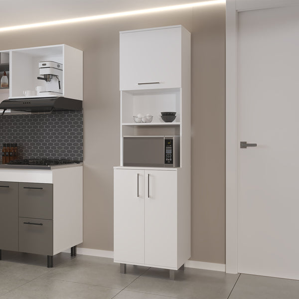 English Elm Kayenta Vertical Kitchen Pantry with Pneumatic Top Flap, Open Microwave Shelf, Lower Cabinet Storage B128S00043