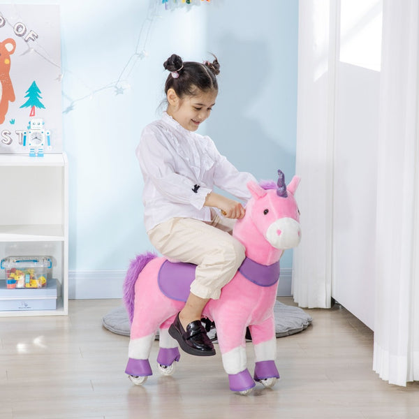 English Elm Qaba Plush Unicorn Ride on Toy with Pedal Wheels Steel Frame for Kids Ages 3 to 6 W2225P229645