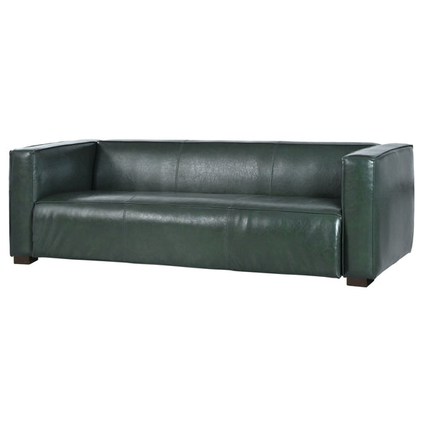 English Elm Christopher Knight Home® - 3 Seater Sofa Green PU Upholstered Tuxedo Design with Birch Wood Legs — Contemporary Comfort, 66.25"L N770P271853G