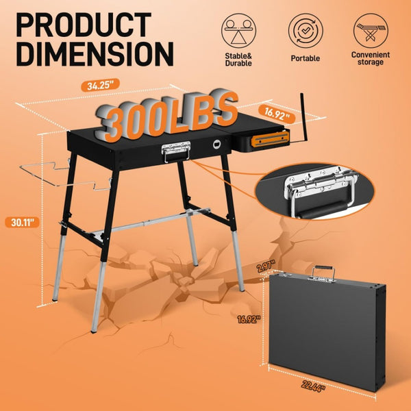 English Elm Outdoor Folding Metal Grill Station Table with Built-in Organizers and 300 Lb Capacity W2181P481715