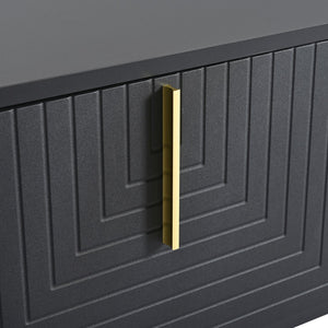 English Elm ON-TREND Modern TV Stand with Geometric Doors, Gold Metal Base, Adjustable Shelves & Cable Management Black+Gold WF325614AAB