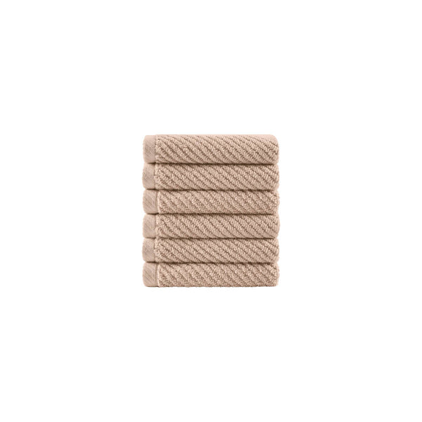 JLA Home Madison Park - 100% Cotton Zero-Twist Diagonal Ribbed Washcloths 6-Pack — Plush, Quick-Dry, High-Absorbency Towels Beige MP73-8865