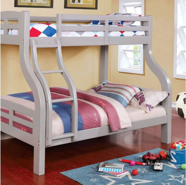 English Elm Transitional Twin Over Full Bunk Bed With Curved Ladder & Stylish Wood Design For Space-Saving Elegance B2741S00380-GIGA